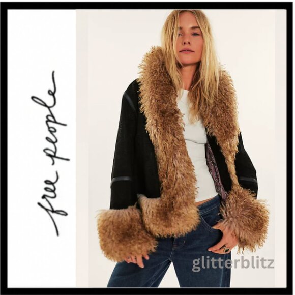 Free People We The Free Alora Coat in Midnight Combo - XS - Embossed Suede - Picture 1 of 16